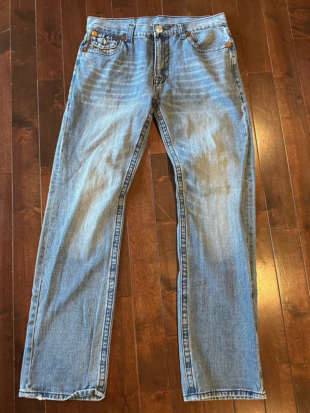 True Religion Jeans Mens 34/32 ? Blue Denim Pants Skull Tag USA Made (See Desc)